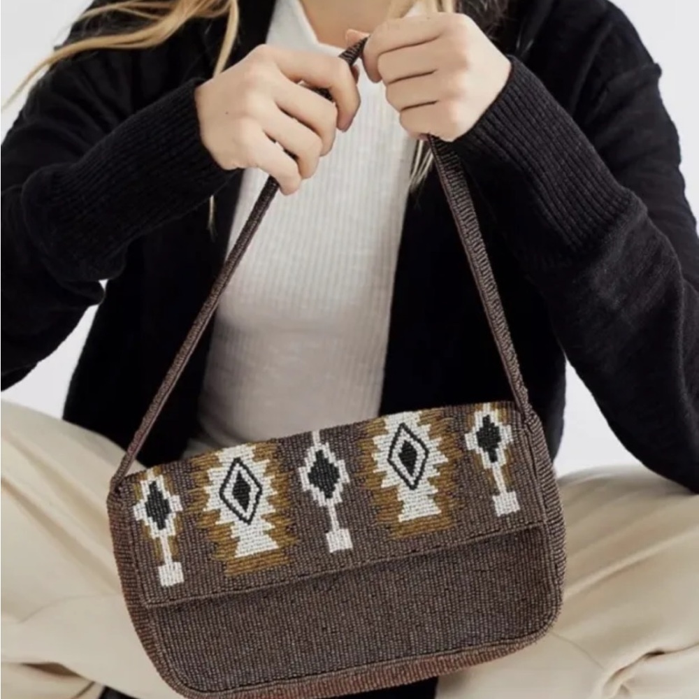 Free People Magic Moment Beaded Southwestern Aztec Tribal Bronze Shoulder